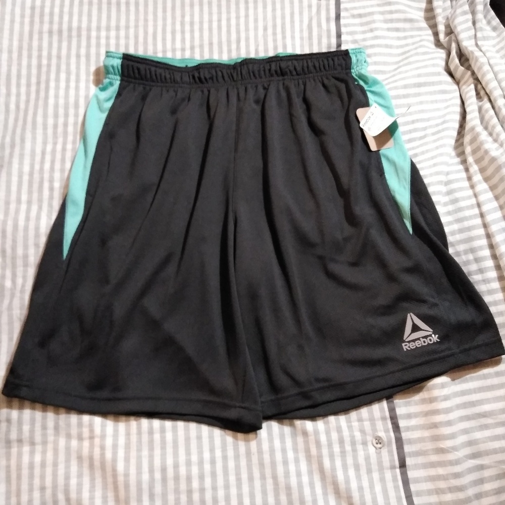 Reebok Charcoal Grey and Sea Green Athletic Mesh Shorts